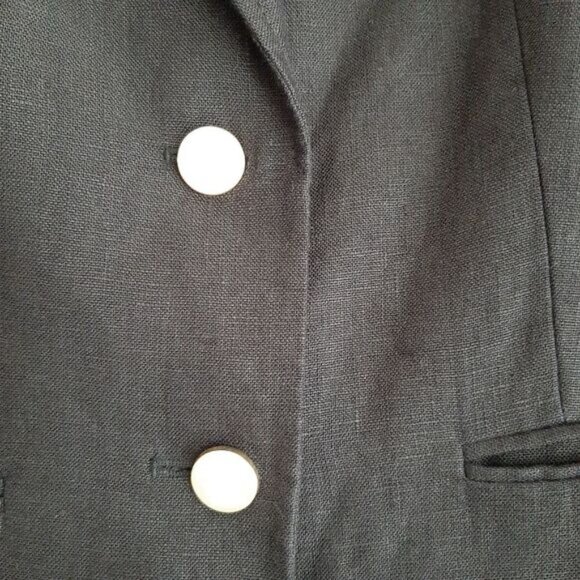 LAURA / 100% Linen Fabric Classic Blazer Jacket Button Front Neutral Black Sz 4 - Picture 7 of 15